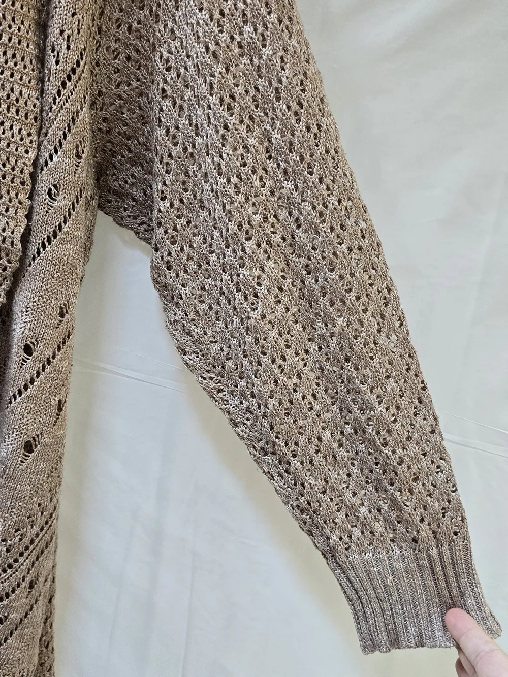 Torrid Open Front Pointelle Knit Cardigan Size 3 Beige Taupe Plus